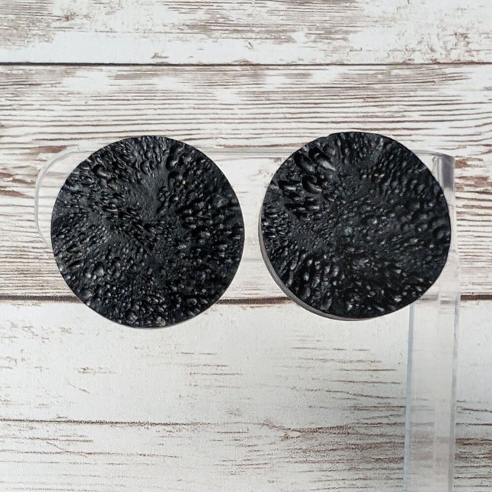 Vintage Clip On Earrings - Unusual Statement Design Black 1" Lava Rock Like
